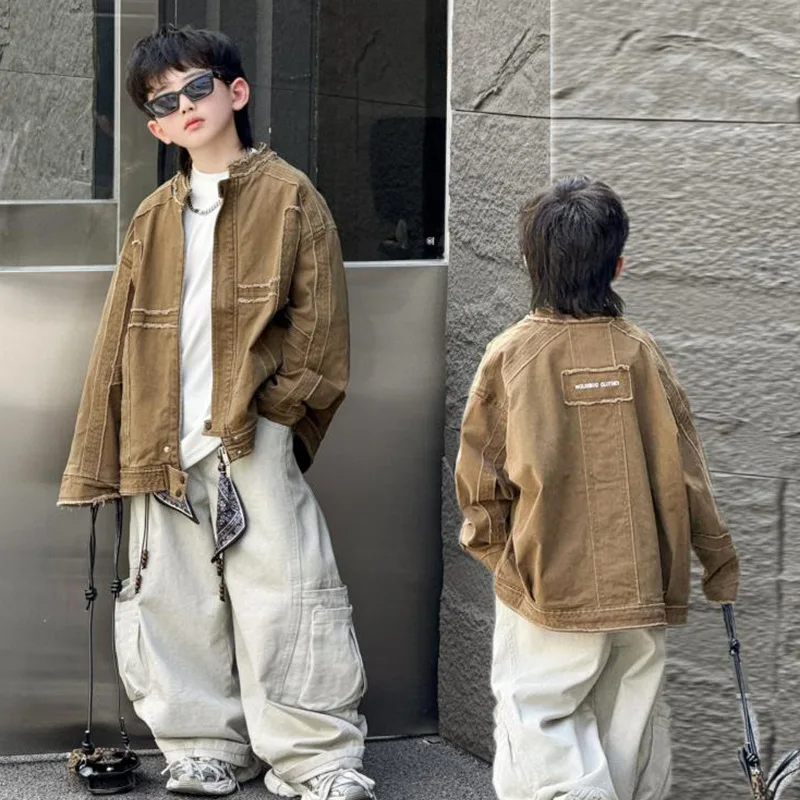 

2025 Autumn/Winter New Children's Maillard Brown Street Style Handsome Hairy Coat