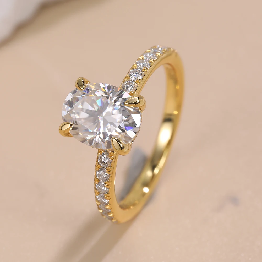 LinkerLove Golden 2ct Oval Cut Moissanite Engagement Ring S925 Silver for Women Eternity Diamond Wedding Band Party Fine Jewelry