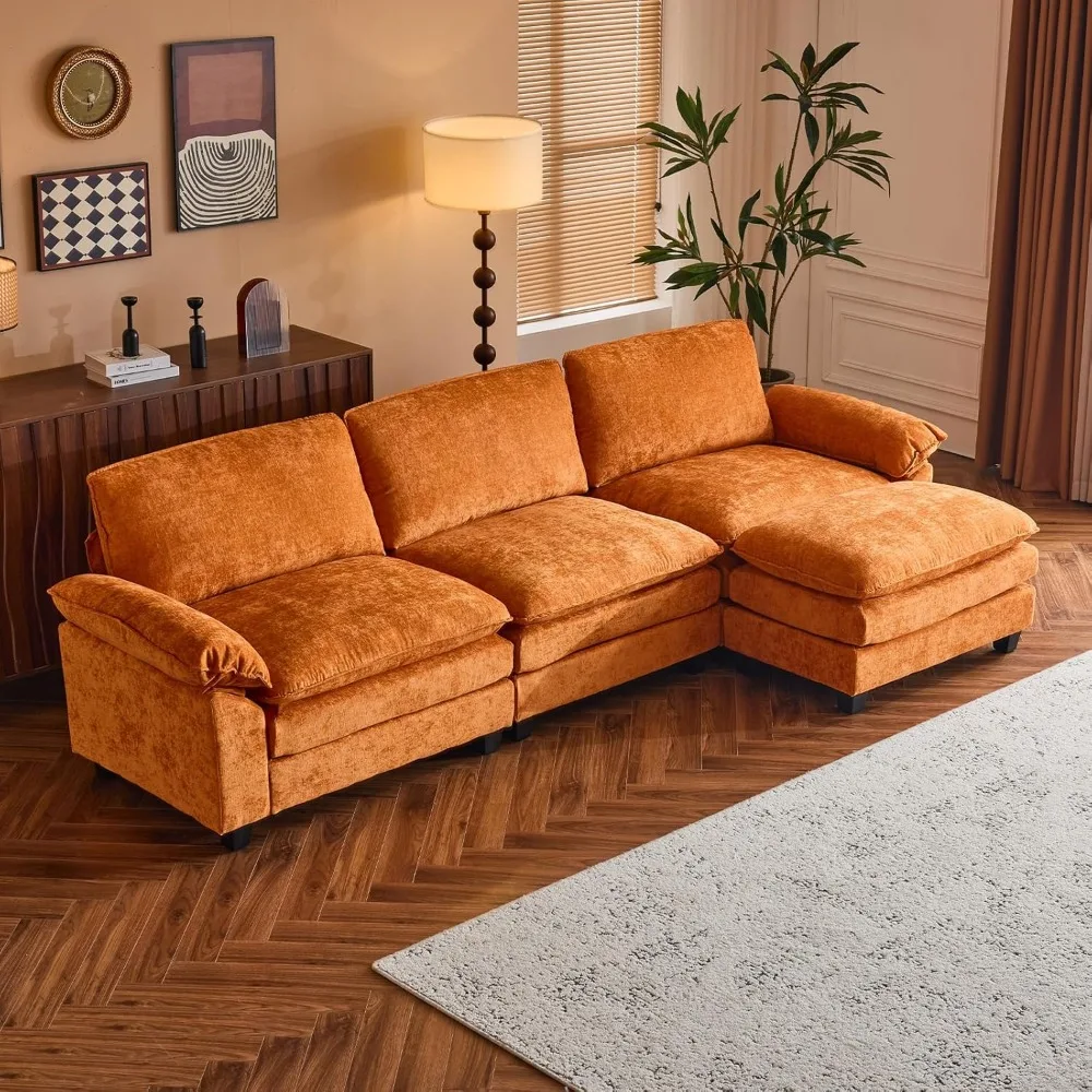

122" Cloud Double-Layer Deep Convertible Sectional Sofa, Comfy L-Shape 3-Seat Couches for Living Room, Modern Couch with Movabl