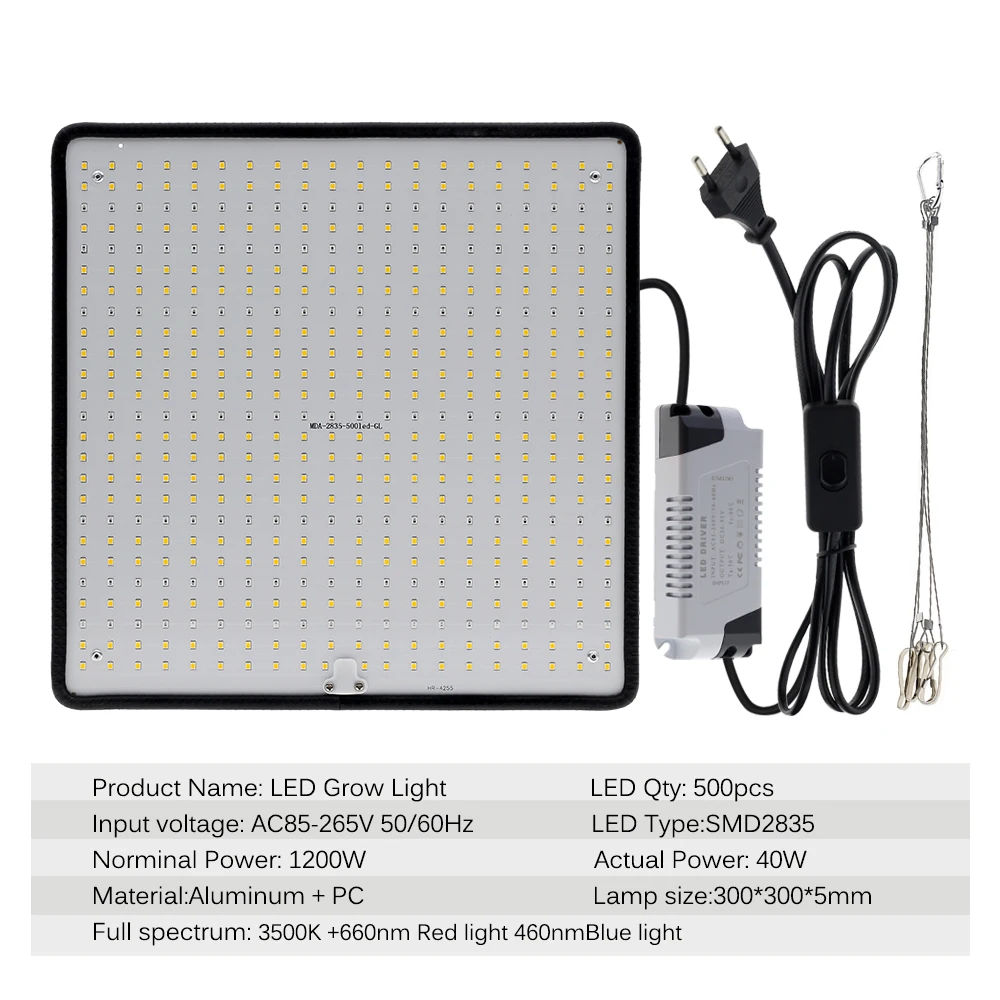 LED Growth Light Full Spectrum Plant Light AC85-240V 40W Indoor Growth Tent with Hanging Chain Plant Growth Supplementary Light