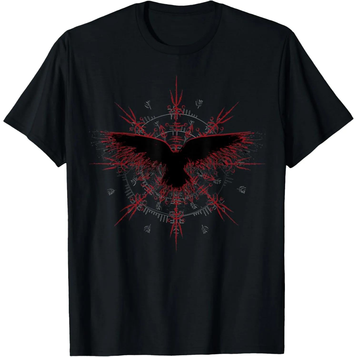 Viking Raven Nordic Runes Graphic Men's Cotton Round Neck T-Shirt Casual Short Sleeve