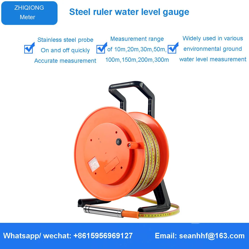 10m 20m 30m 50m 100m 150m 200m 300m Deep Well Analog Water Level Sensor Steel Ruler Cable Probe Measurement Equipment