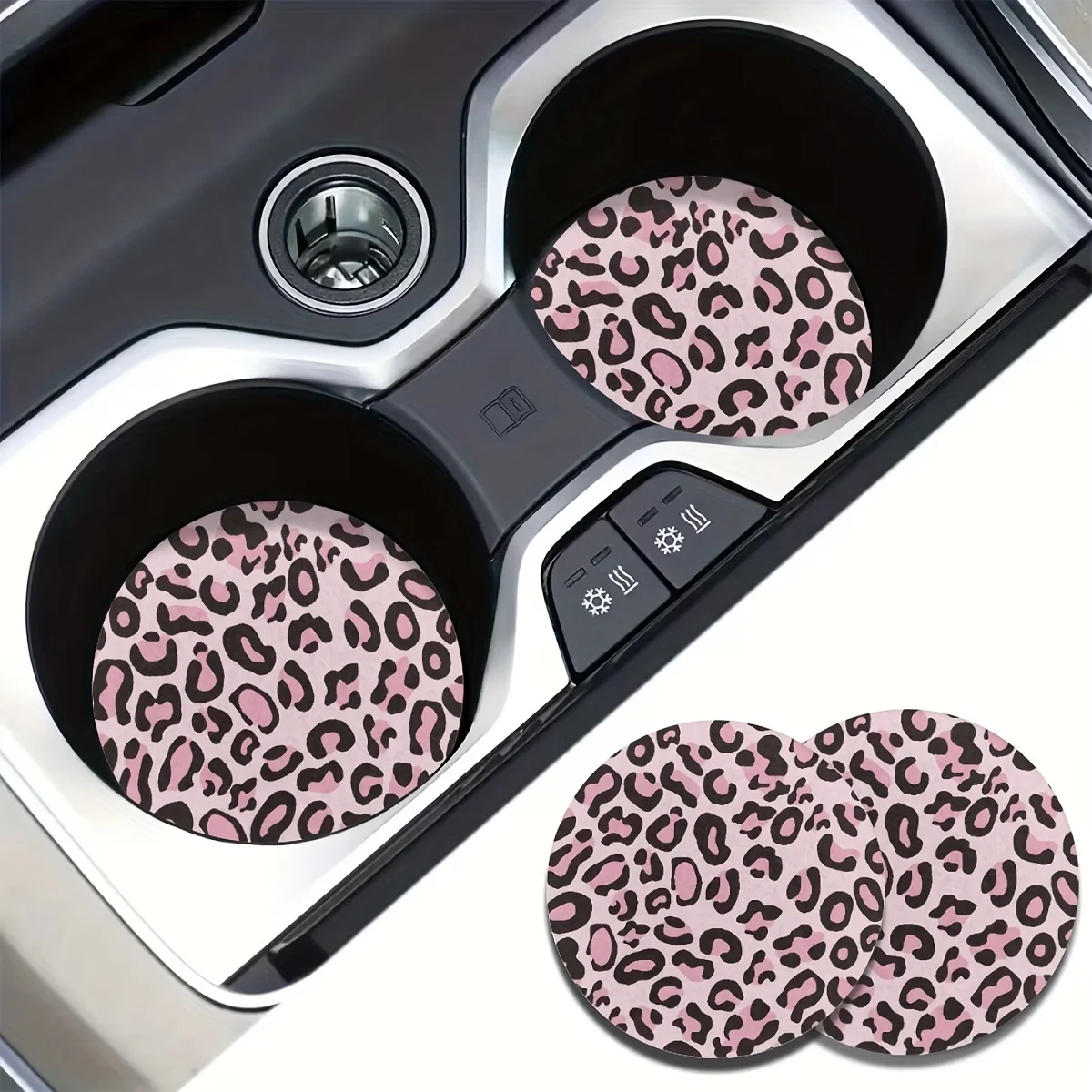 2-Pack Rubber Car Coasters, Pink Leopard Print, Durable & Easy To Clean, Universal Fit For Vehicles, SUVs, Trucks, Stylish Inter