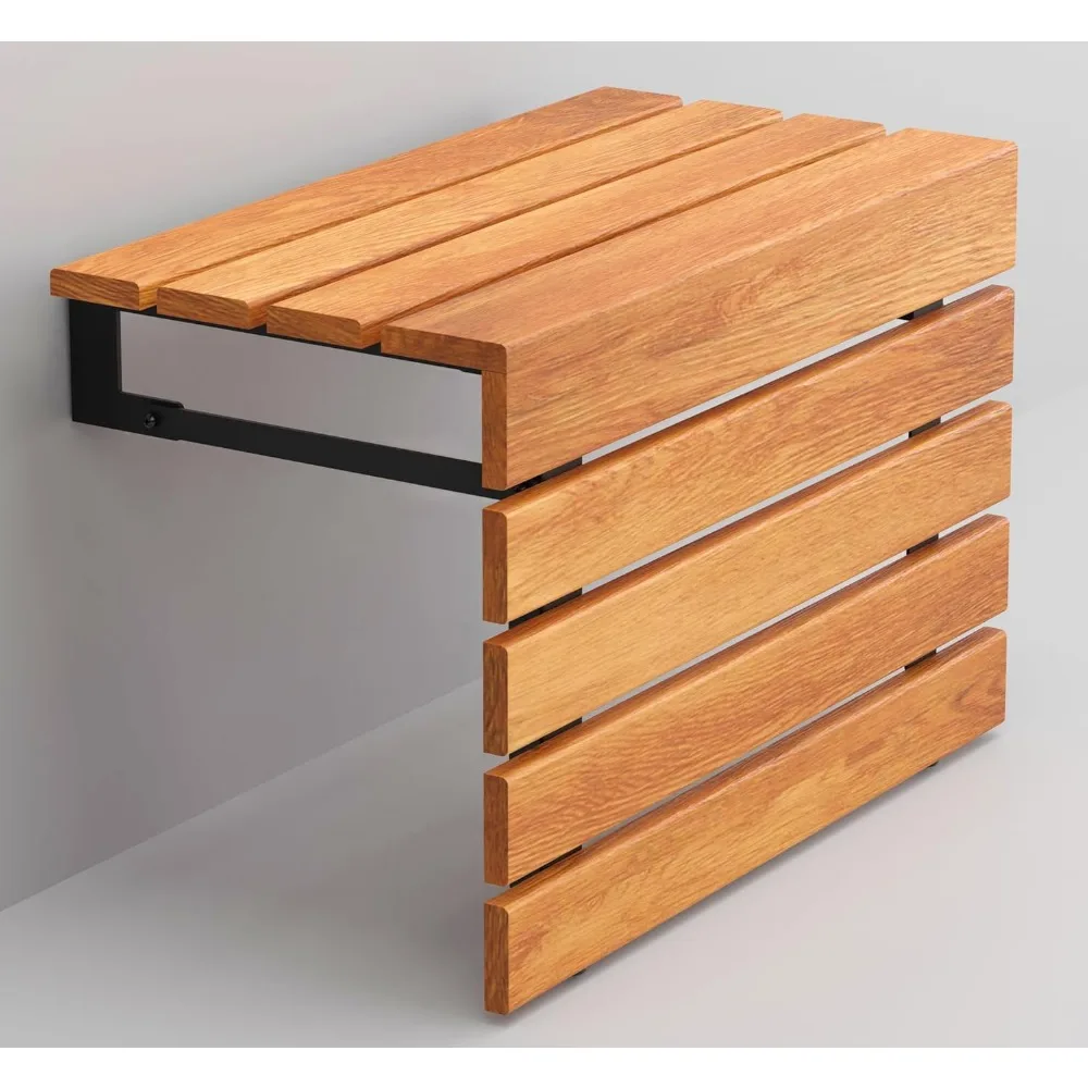 

20" Folding Wall Mounted Handmade Teak Wood Large Shower Seat with Legs, ADA Compliant Durable Bath Bench, Sturdy Space-Saving B