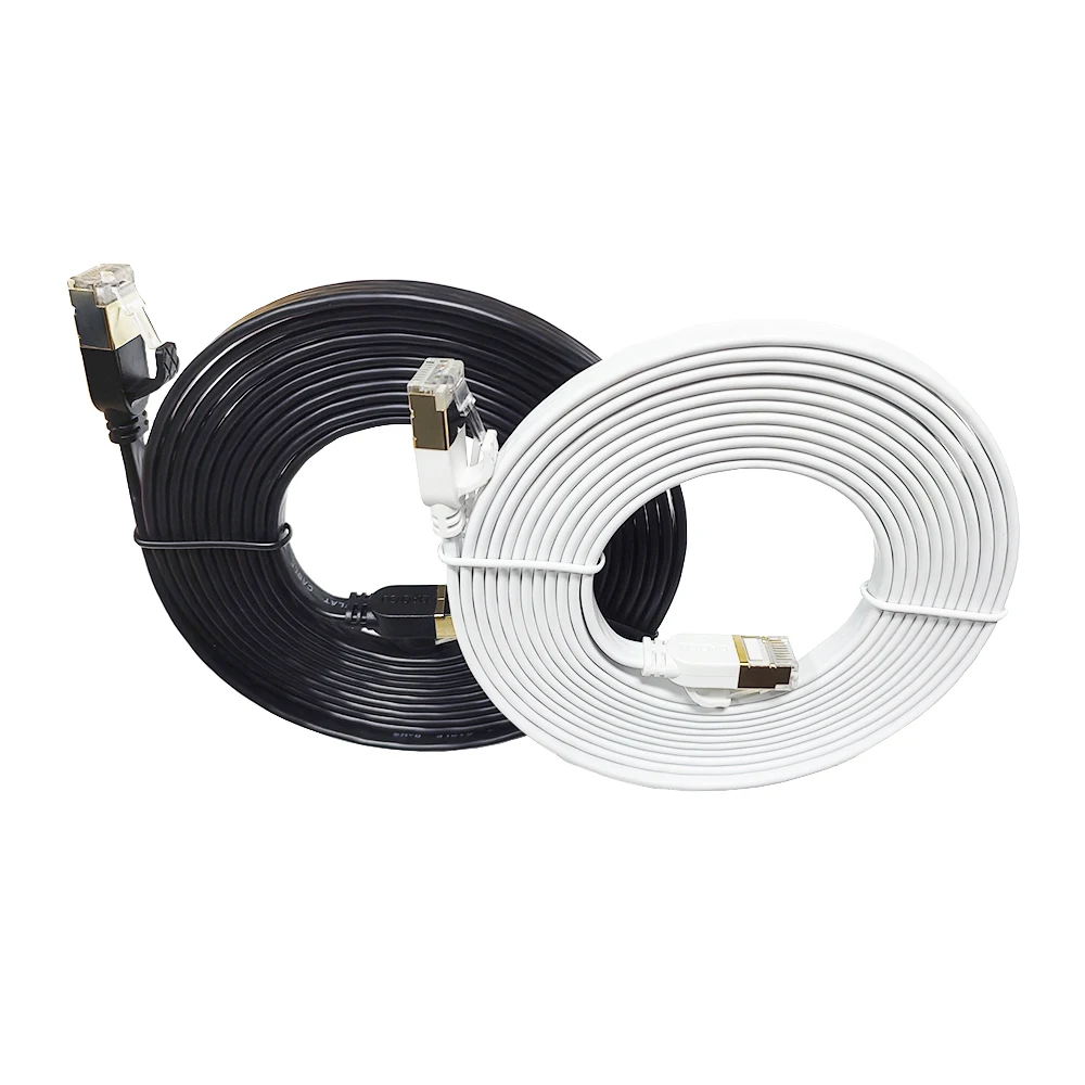 Kabel Ethernet 10 Gb/s 2 m 3 m 5 m Cat7 100 stóp Płaski kabel internetowy Cat 7 Sieć Lan 10 M 10 m 15 m 20 m 30 m RJ45 Przewód RJ 45 Biały Czarny