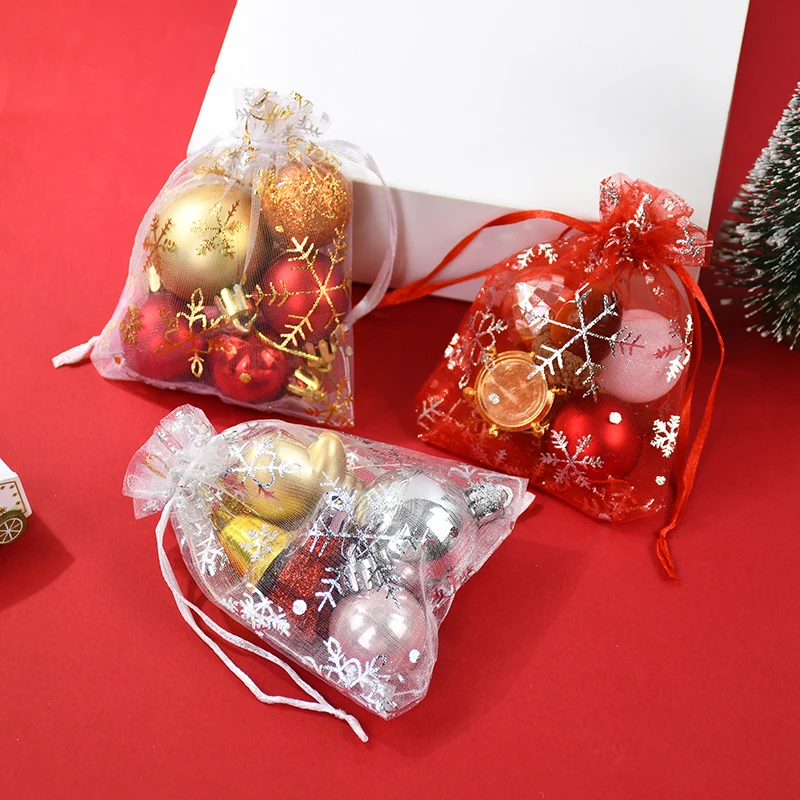 10Pcs Christmas Chiffon Organza Bags Snowflake Drawstring Pouches Wedding Christmas Party Candy Bag Daily Jewelry Package Bags