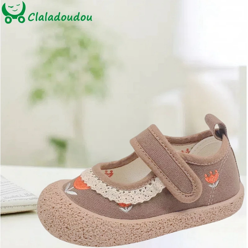 

Claladoudou Brand Girls Flower Canvas Shoes,Soft Rufflers Cute Shallow Autumn Casual Shoes,Toddler Baby School Walkers Shoe