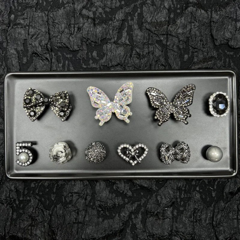 Black Diamond Butterfly Shoe Charms for Clogs DIY Full Crystal Sparkly Shoe Buckle Accessories Fashion