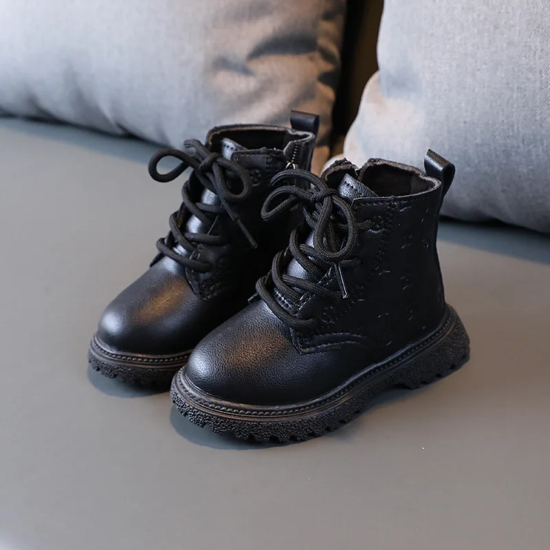 Botas Girl Shoe High Top Kid Shoe2023winter Fashion Child Boot Boy Leather Shoe Allmatch Ankle Boot Warm Girl Boot Bota Infantil