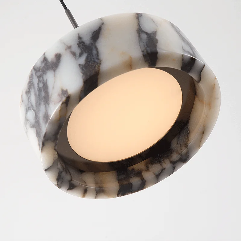 Luxury Black Round Natural Stone Pendant Lamp High-end Bedroom Bedside LED Chandelier Living room Decoration Home Hanging Lights