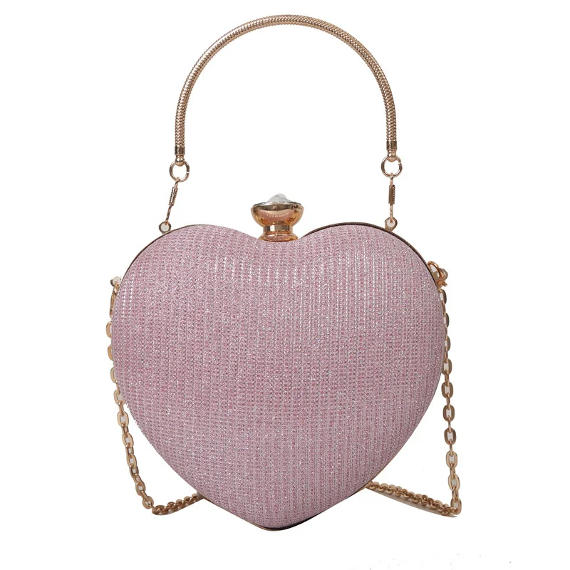 Abend Clutch Tasche Frauen Tasche Glänzende Handtasche Herz Form Metall Kupplungen Tasche Mode Kette Schulter Umhängetasche Luxus Dame Geldbörse – Detail 35