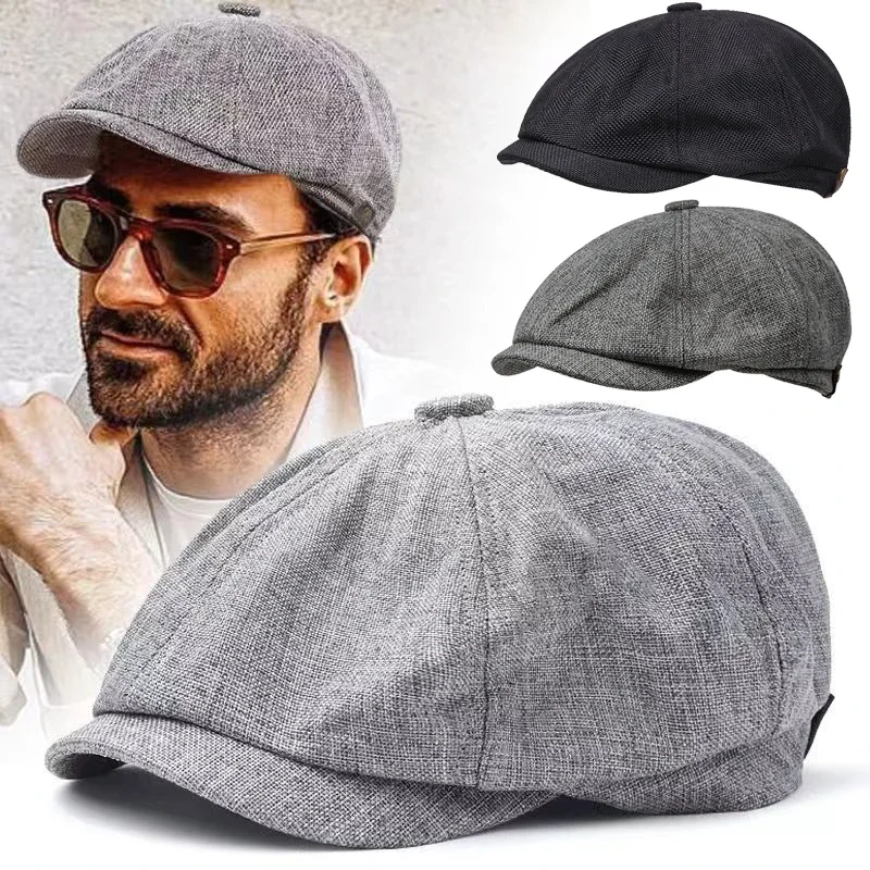 Fashion New Men\'s Casual Newsboy Hat Spring and Autumn Retro Beret Hat Wild Casual Hats Unisex Wild Octagonal Cap