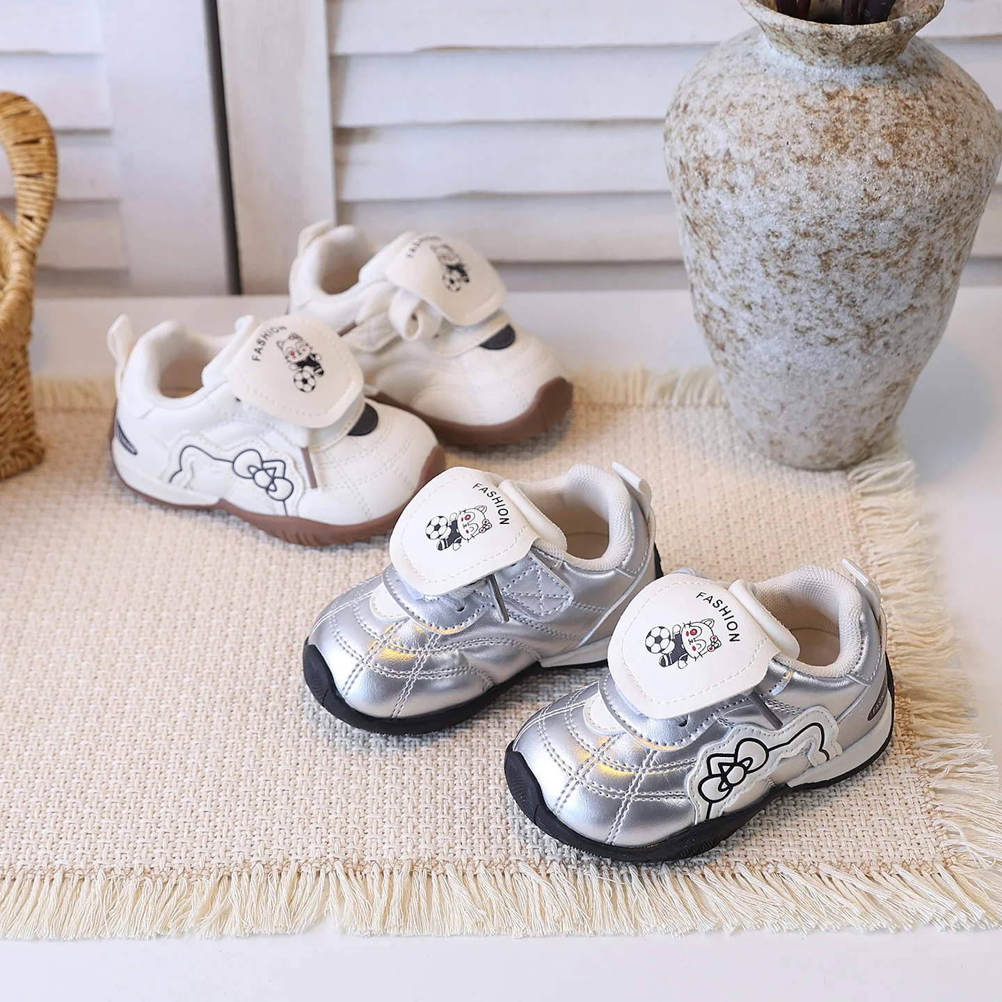 Toddler Baby Cartoon Casual Sneakers, Flip Hook and Loop Strap, Anti Collision Toe, Non Slip Sole for First Walking Daily Wear