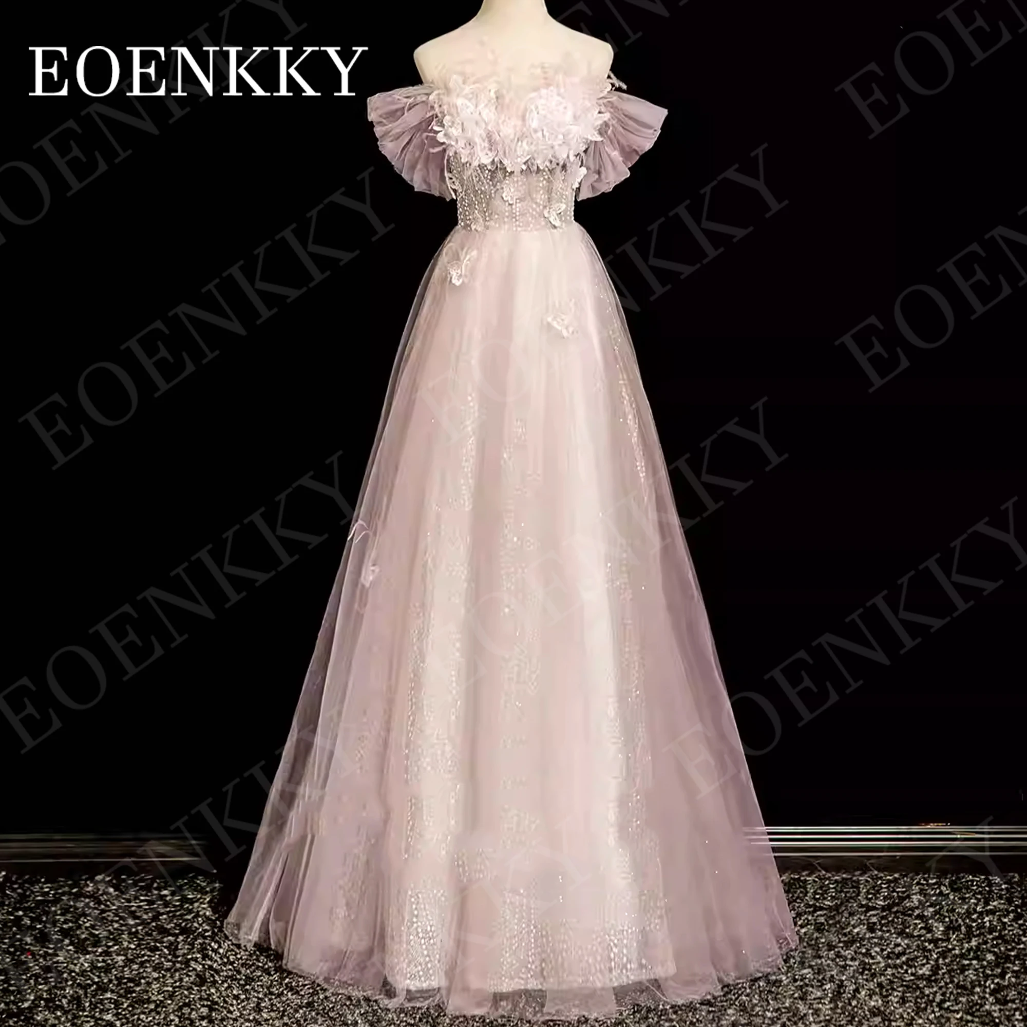 

EOENKKY Off Shoulder Prom Dress Elegant Glitter Tulle Luxury Fairy 3D Butterfly Sweetheart A Line Banquet Dresses Customized