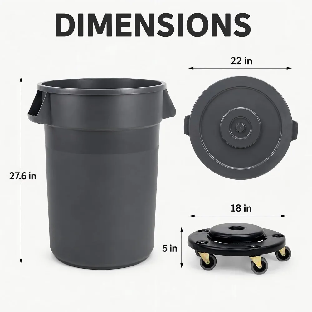 32 Gallon Rolling Trash Can with Wheels and Lid 2 Pack