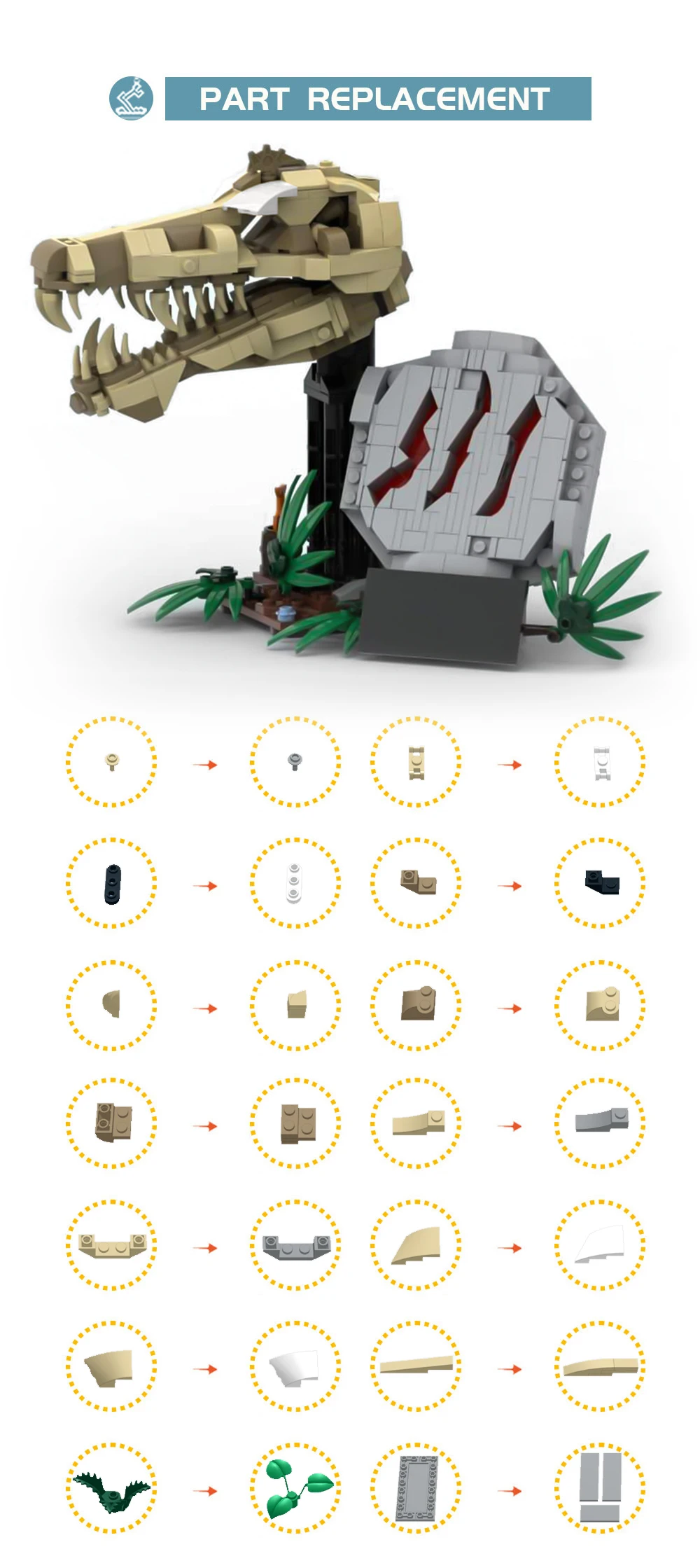 BuildMoc Jurassics Worlds Dinosaur Fossils Spinosaurus Building Blocks Kit for T-Rex version,Spinosaurus Aegyptiacus Skull Toys