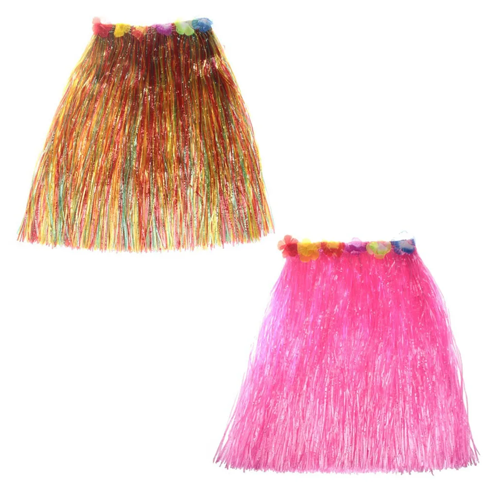 Hawaiian Luau Party Decorations Costumes Set with 60CM Length Skirt + Headwear Headband + Lei Garland + Wristbands + Bra