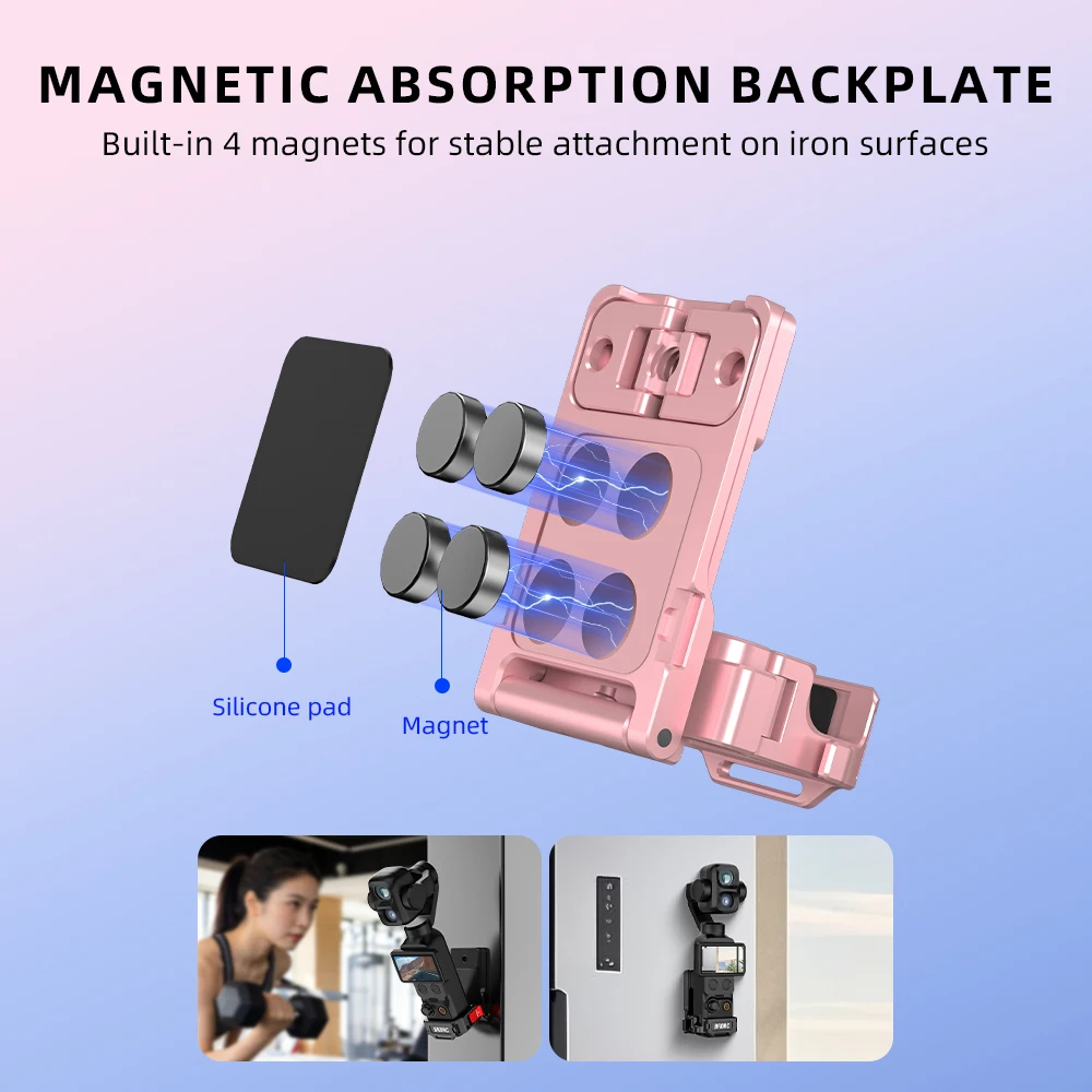BRDRC Magnetische Halterung für DJI Pocket 4/4P/3 Metall-Verlängerungshalterung 1/4 Schraubenloch /2-Klauen-Adapter Fotografie-Zubehör – Detail 9
