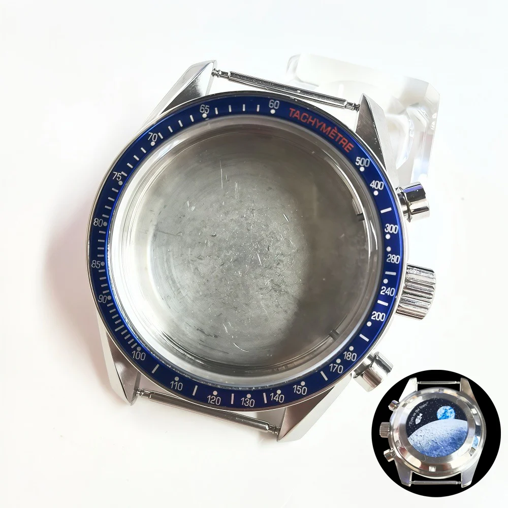 40 مللي متر VK63 حافظة ساعة فضية مع زجاج مطلي أزرق أسود فضي إدراج لأجزاء ساعة حركة كوارتز كرونوغراف VK63