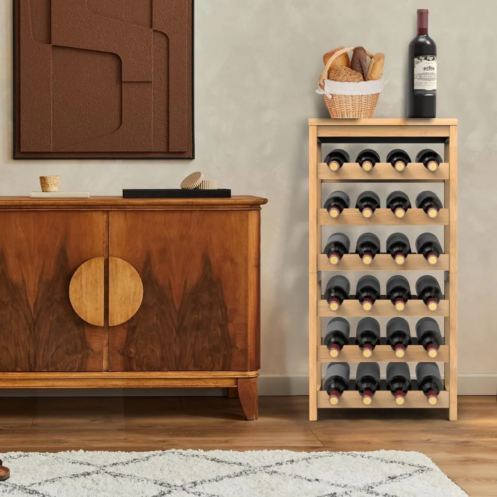 24-Bottle Wine Rack Freestanding Floor, 6 Tier Wine Display Rack , Wine Storage Shelf for Kitchen Dining Room Bar