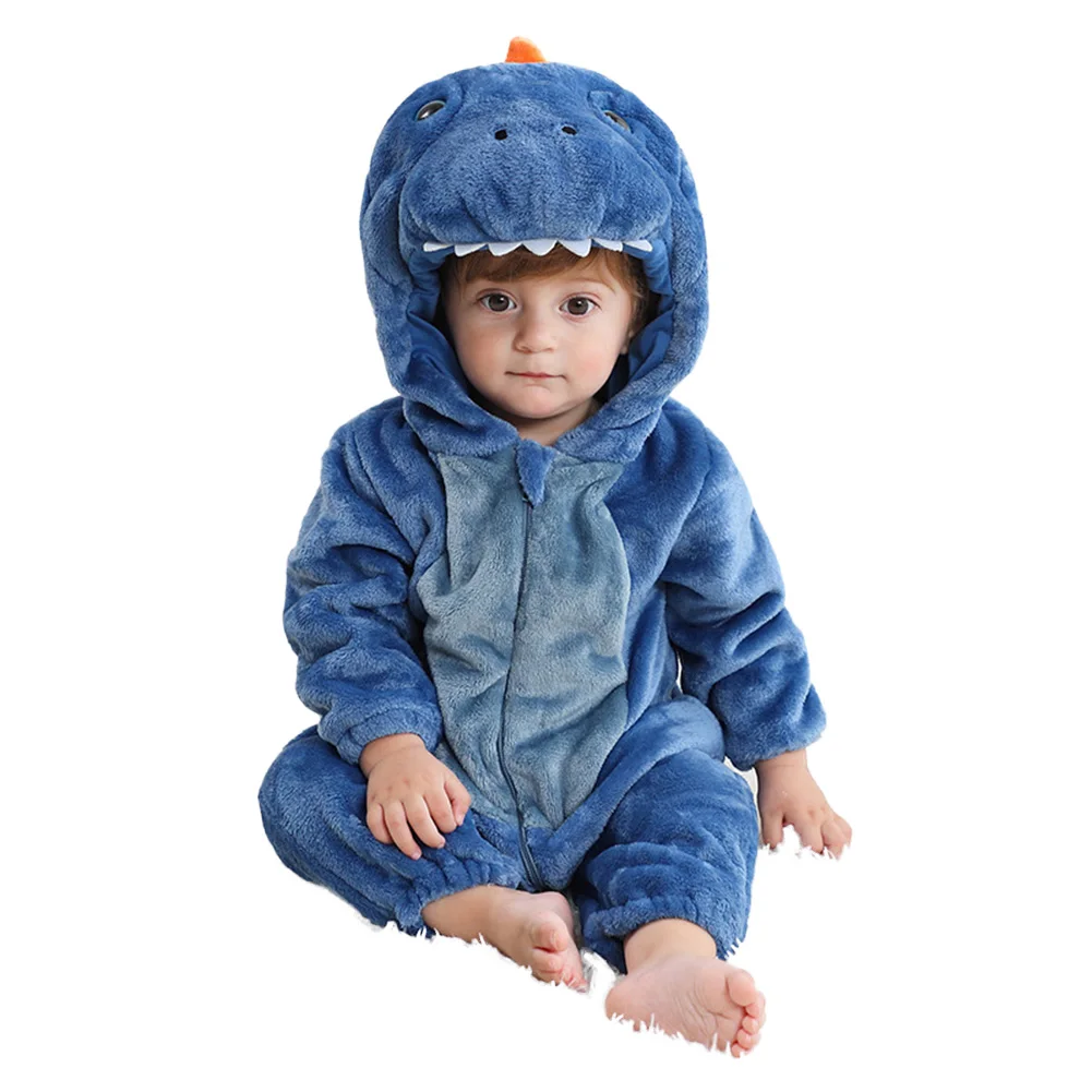 Cartoon Animal Costume Disguise Dinosaur Cosplay Kids Boys Fantasy Pajamas Flannel Home Clothes Hooded Winter Sleepwear Child