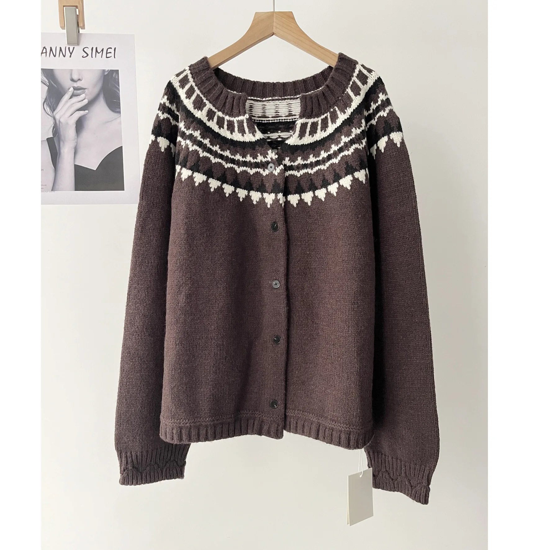 

Women's Standard Version Vintage Versatile Fair Island Jacquard Knitted Cardigan Winter 41a-25364