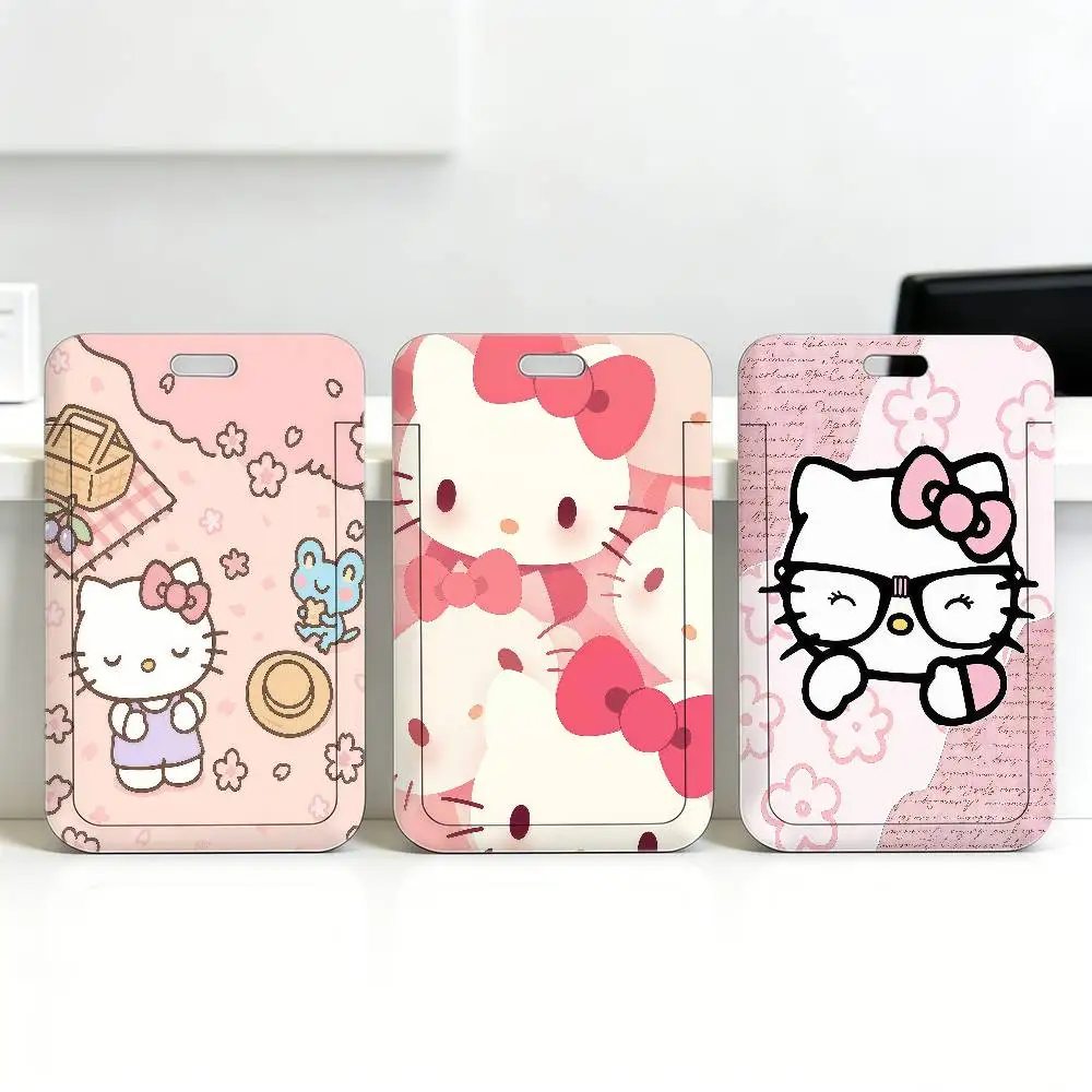 

Kawaii H-Hello K-Kitty Sliding Card case ID Name Badge Holder Pass Work Card Cover Students Card Bus Holder