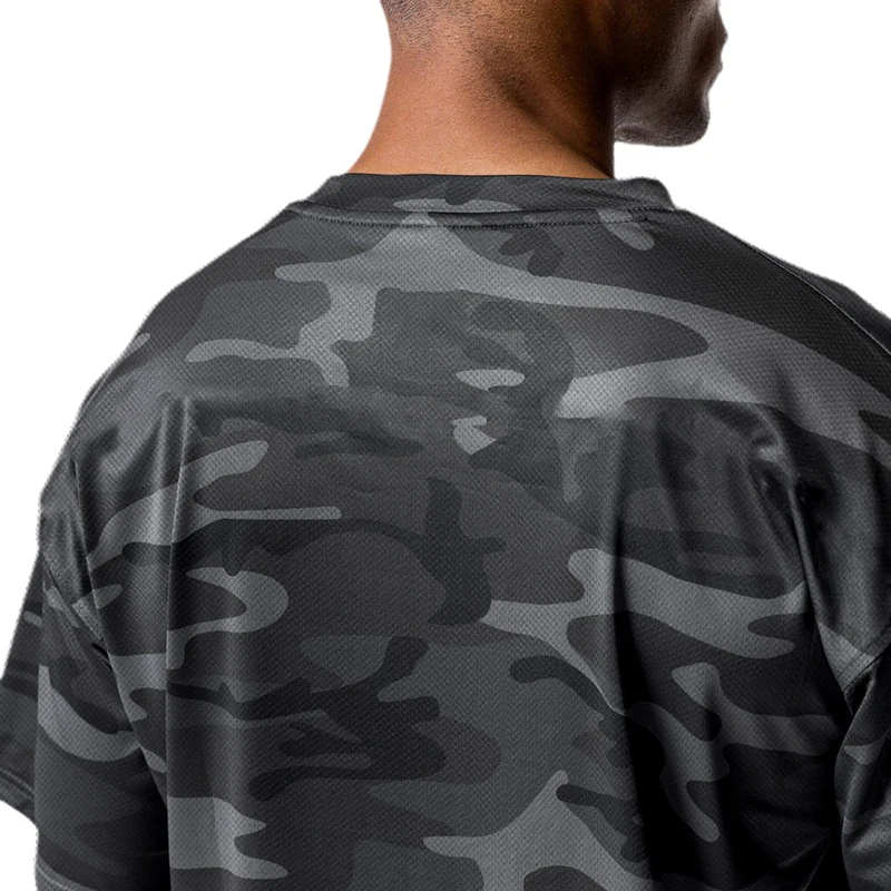 Black Bat Oversized Half Sleeve T-shirt Men Mesh Loose Dropped Shoulder Fitness T Shirt Camouflage Gym Clothing Bodybuilding Tee