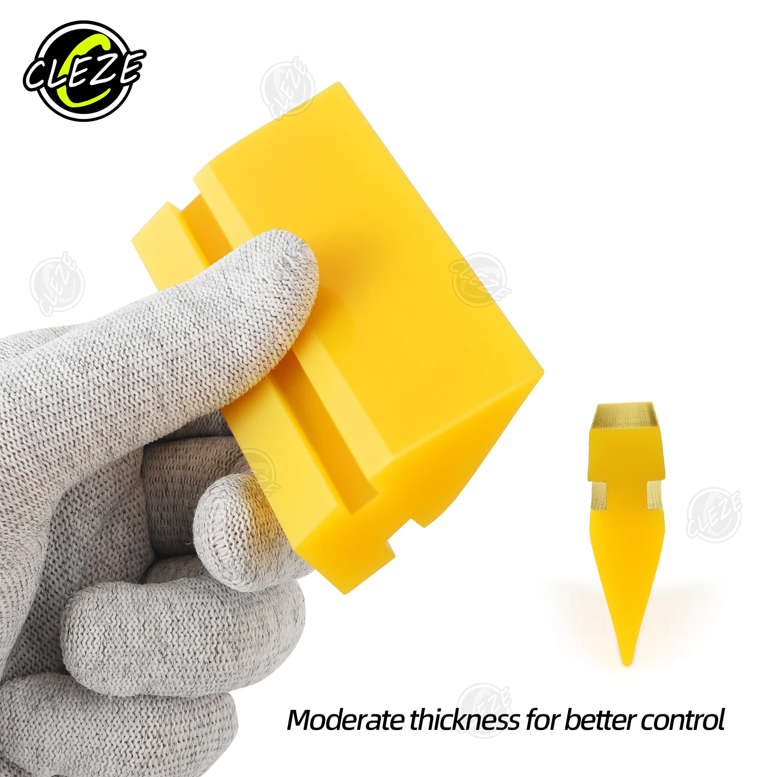 CLEZE Yellow Trapezoid PPF Squeegee Replaceable TPU Blade Soft Edge Scraper for Automotive Vinyl Wrap Window Tint Film Install