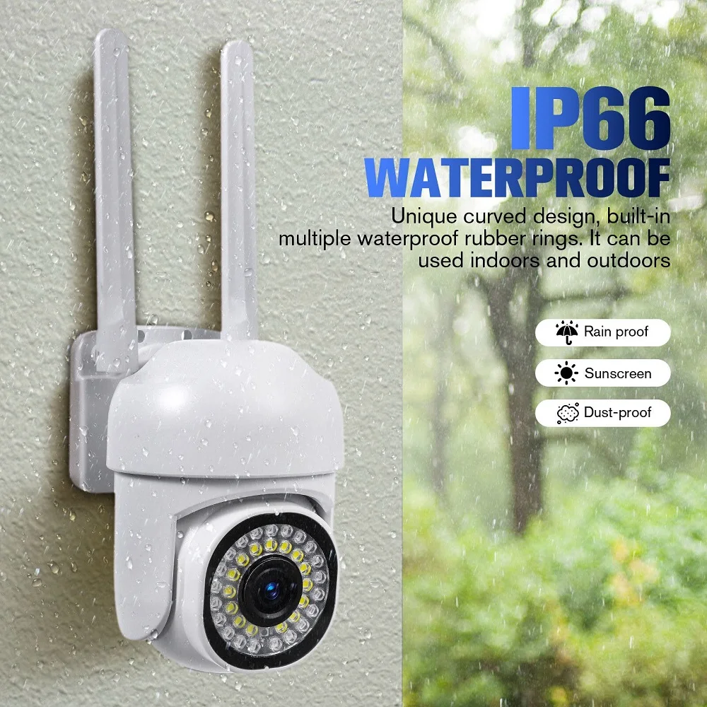 WiFi Camera PTZ AI Human Detection Monitor Outdoor Color Night Vision CCTV Surveillance Cameras 28 LED Security IP Camera
