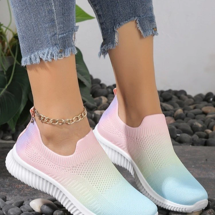 Women\'s Gradient Color Sock Sneakers, Breathable Elastic Slip On Knitted Trainers, Casual Walking & Running Sports Shoes