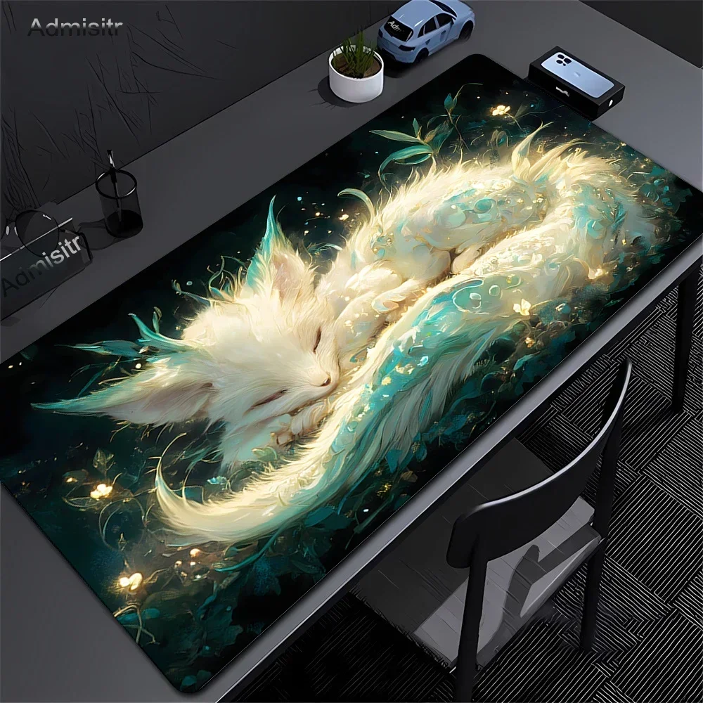 Anime Fox Mousepad Pc Gaming Rubber Mouse Pad Desk Large Size Edge Locking Keyboard Pads Household Game Kawaii Non-slip Desk Mat