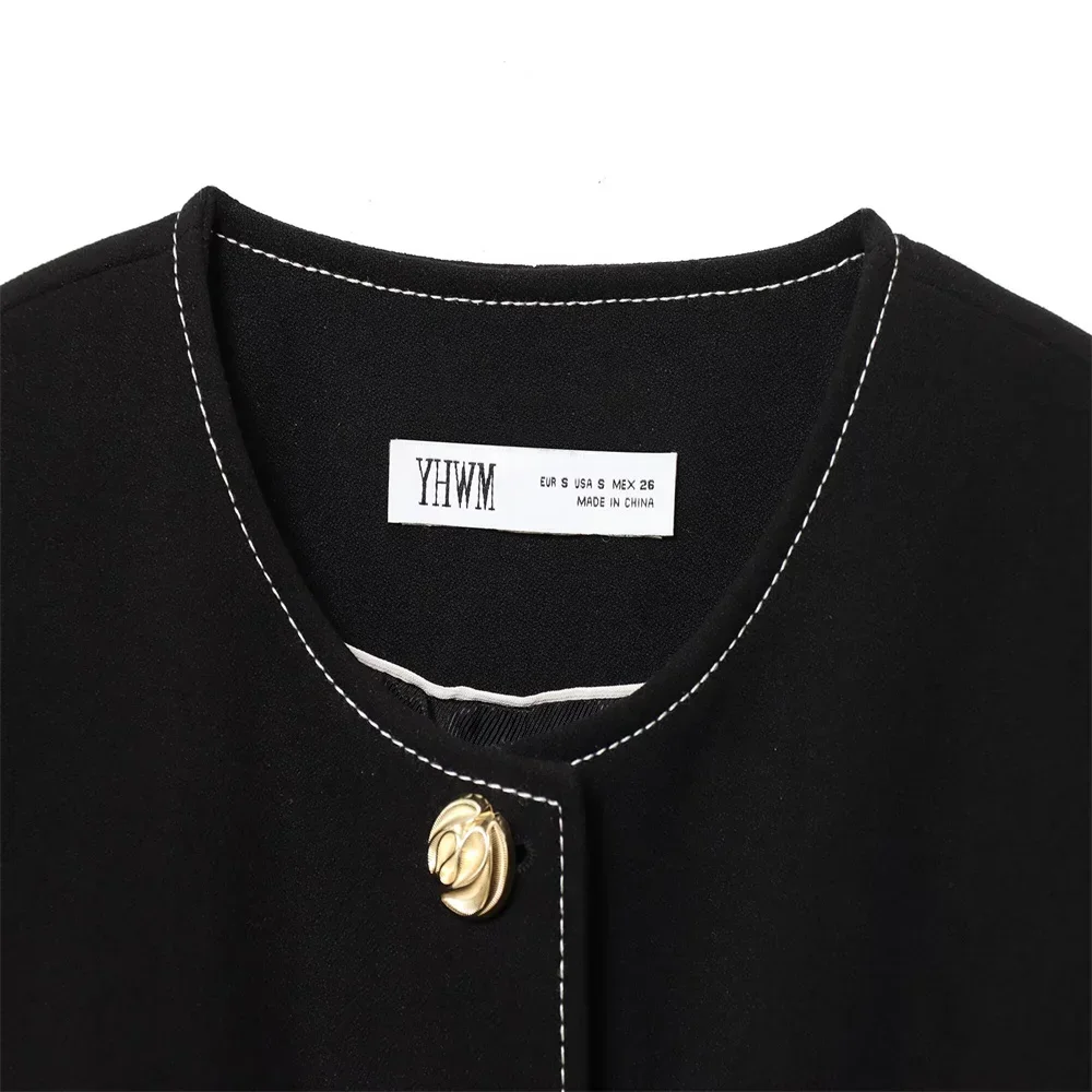 가을 신상 여성 패션 트리밍 및 재봉된 수트 재킷과 대비되는 허리 디자인의 더블 브레스티드 스커트 팬츠