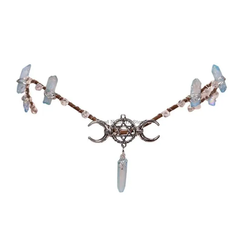 

Handmade Headband Moon Gothic Headwear Cosplay Crystal Carnivals Party Props