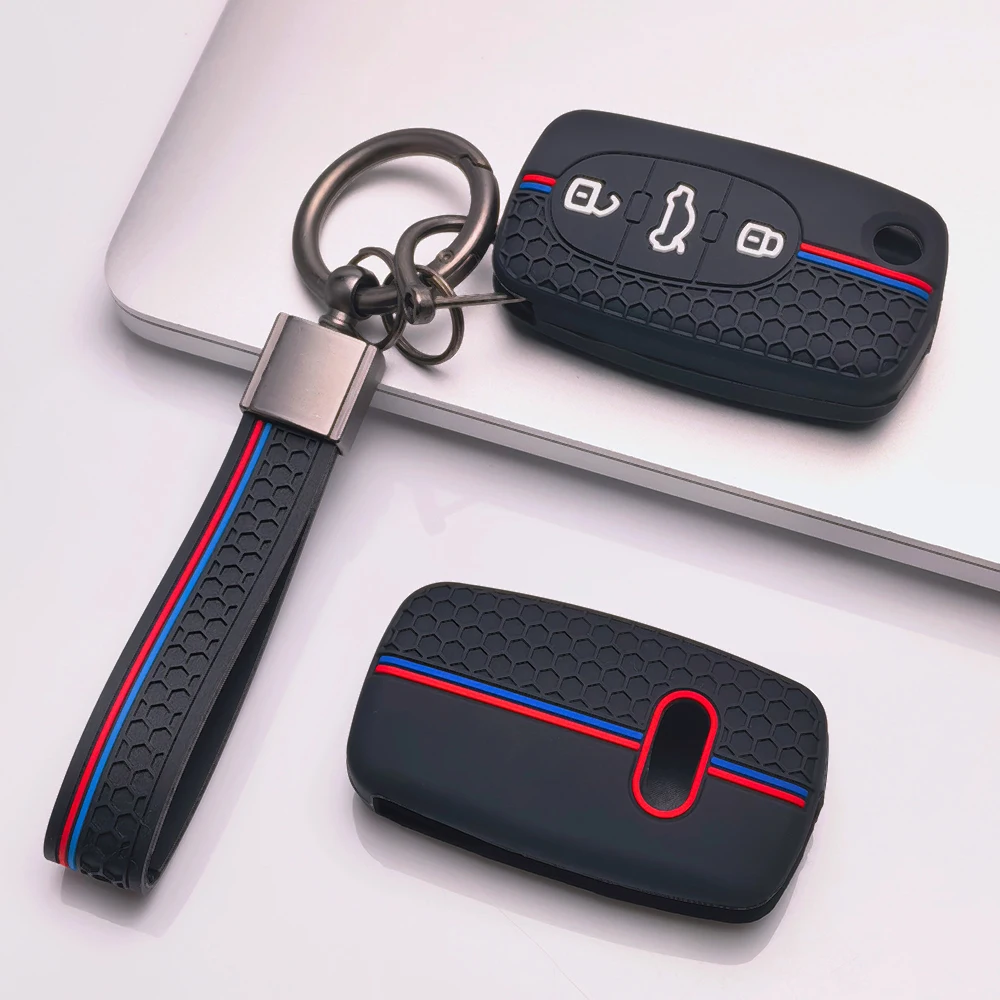 Key Fob Cover for Audi A2 A3 A4 A6 A8 Q7 B6 B7 C5 A6L Soft Shock Absorbing Key Shell With Red Blue Sport Line Anti-Scratch