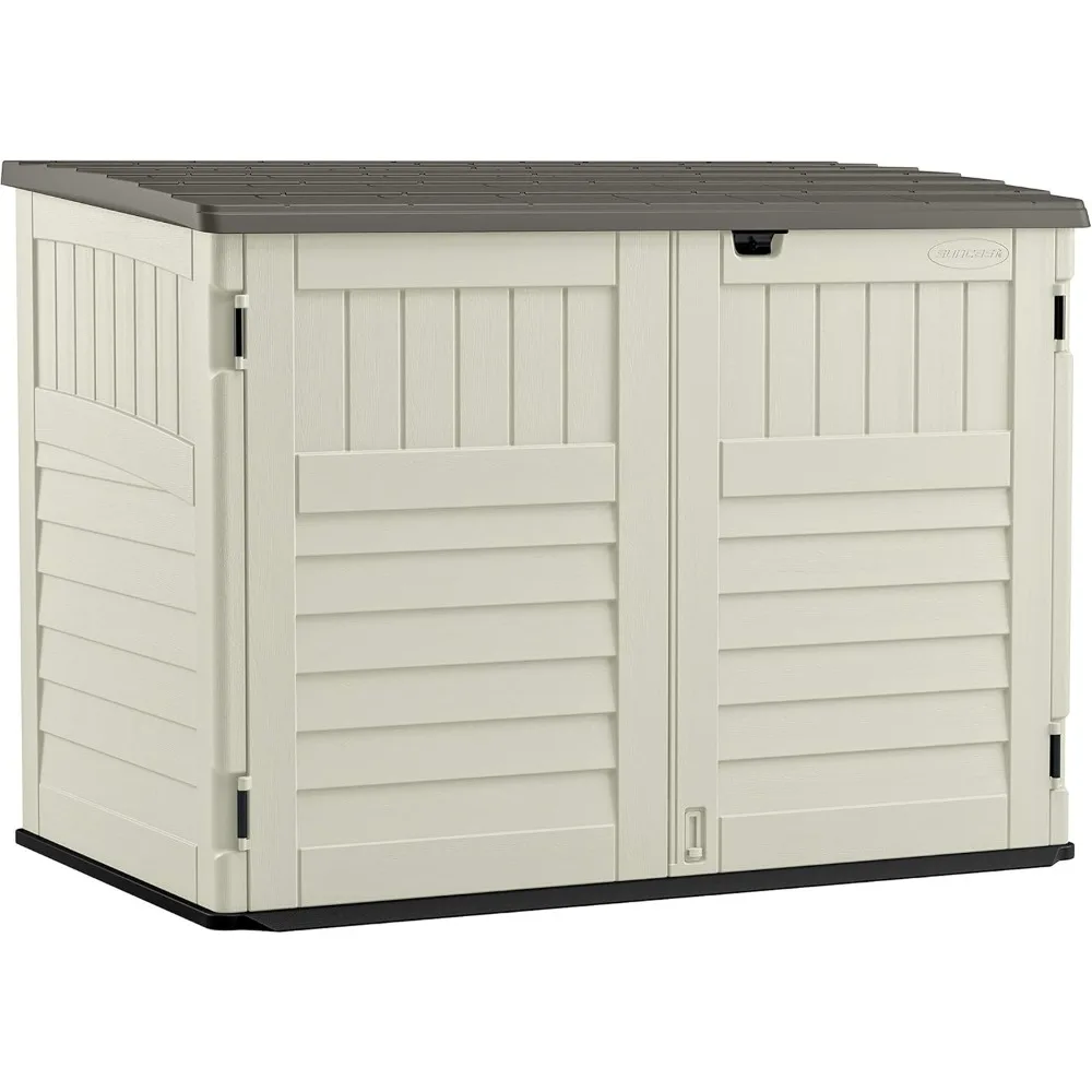 5.9 ft. x 3.7 ft Horizontal Stow-Away Storage Shed - Natural Wood-like Outdoor Storage for Trash Cans and Yard Tools