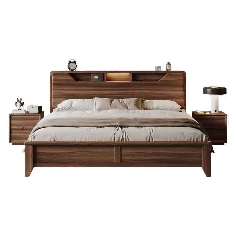 

Walnut, all solid wood, bed for home use, master bedroom, double, simple