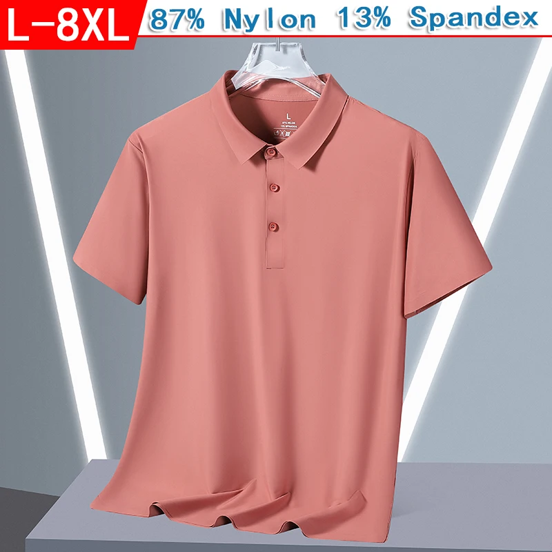 Ice Silk Polo Shirt 2025 New Summer Lapel Elasticity T-shirt Korean Fashion Short Sleeve Business Casual Men Clothing