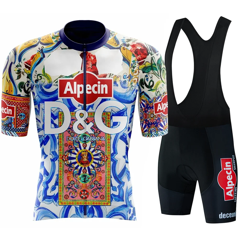 Alpecin Cycling Jersey Sets Men's Summer Bicycle Gel Bib Shorts Pants Mtb Uniform Suit Cycle Sport Printed Road Ciclismo Hombre