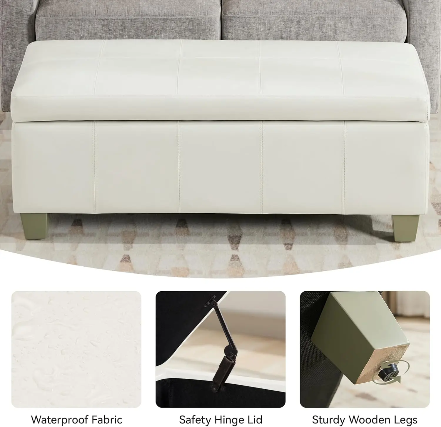 مسند تخزين من الجلد الصناعي مقاس 51 بوصة، مقعد سرير منجد معنقدة، أريكة المدخل، أبيض