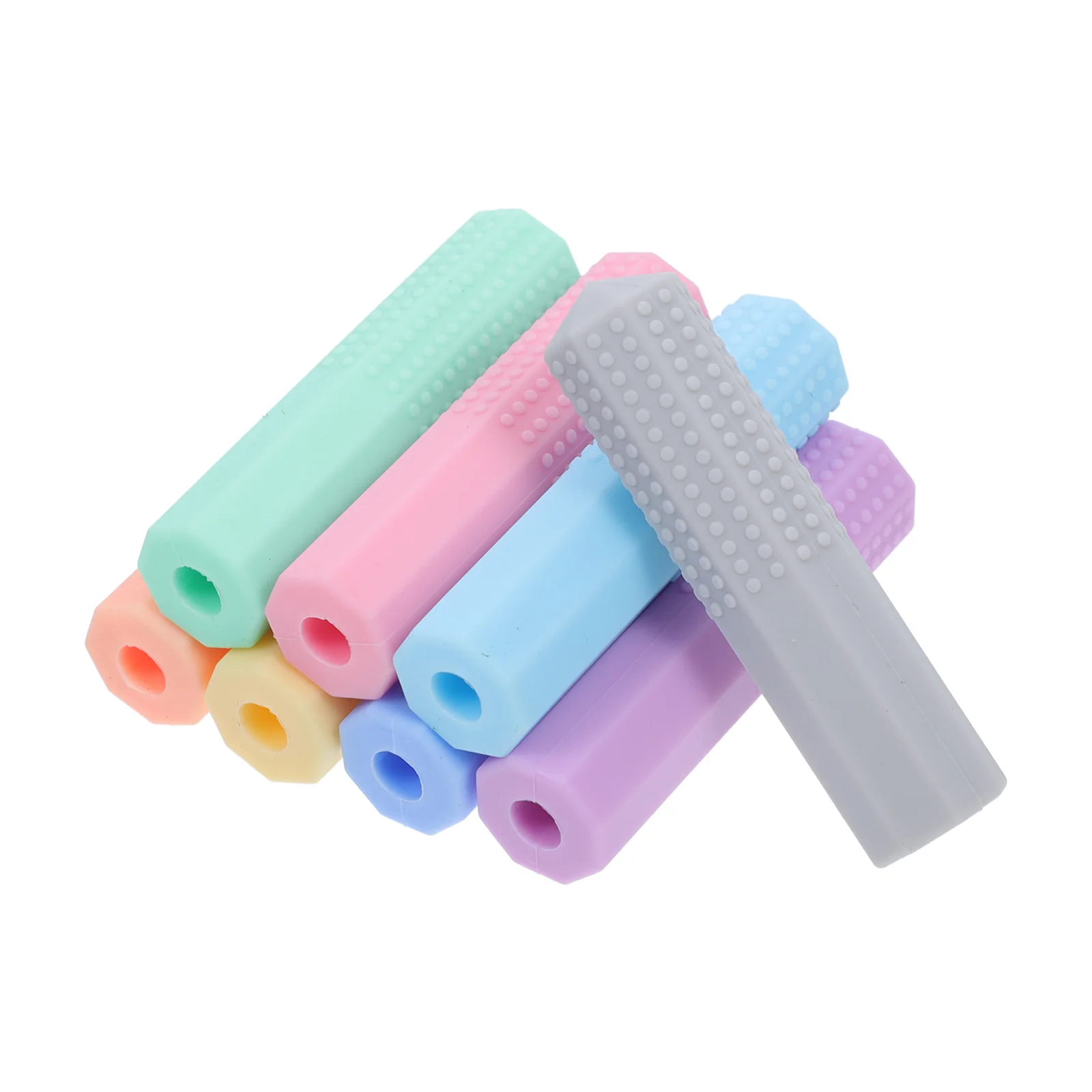 8 Pcs Silicone Pen Case Chewing Brick Tool for Student Pencil Charms Rainbow Chewable Toppers Cap