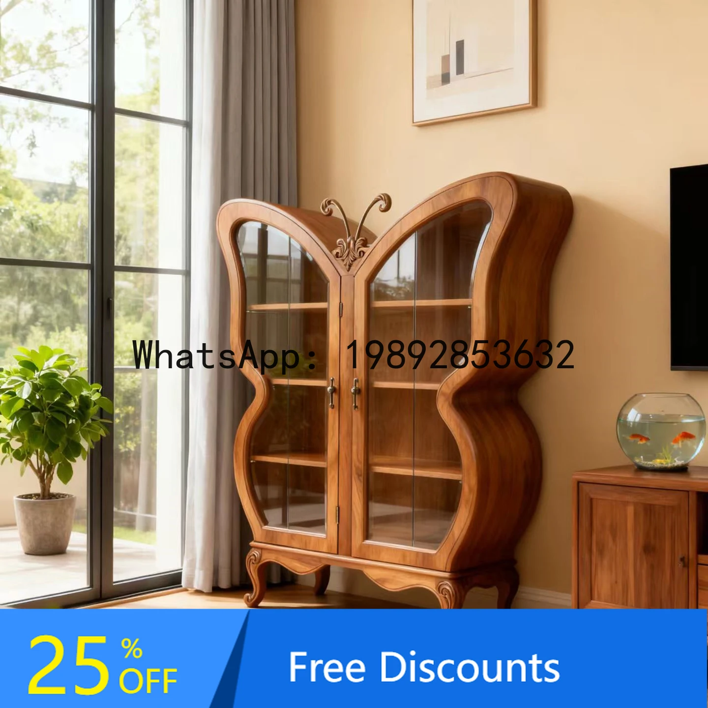 

X1 Wood Decorative Sideboard Double-door Wall-mounted European-style Living Room High-end Artistic Display Cabinet