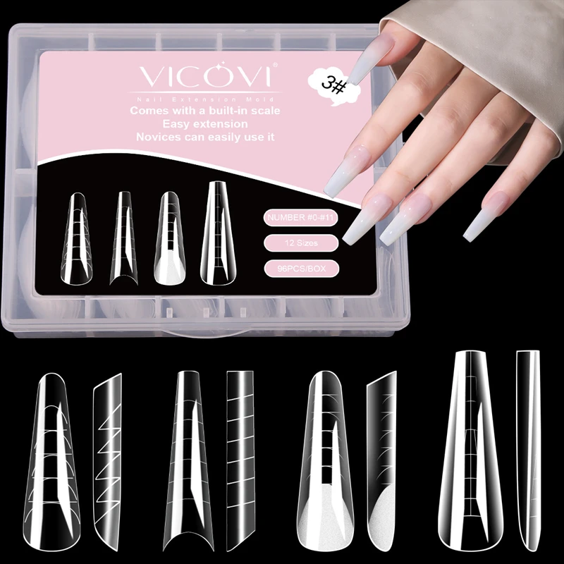 96PCS 4-in-1 Set Copertura Completa Estensione Del Chiodo Forma Stiletto Bara Trasparente Doppia Forme Punta Falsa Costruzione Rapida Stampo Gel Unghie artistiche Strumento