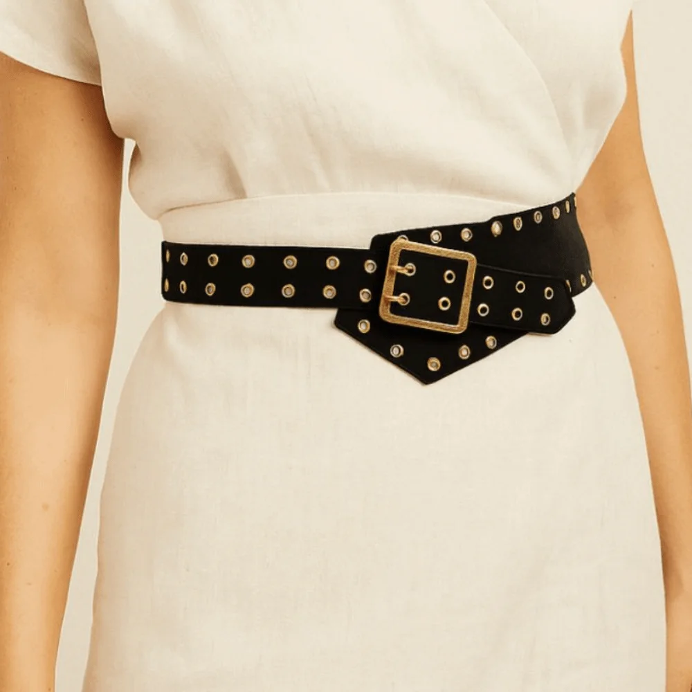 

Модный пояс Y2k в стиле панк из искусственной кожи, винтажный пояс для девочек, широкий пояс с металлической пряжкой, женский пояс