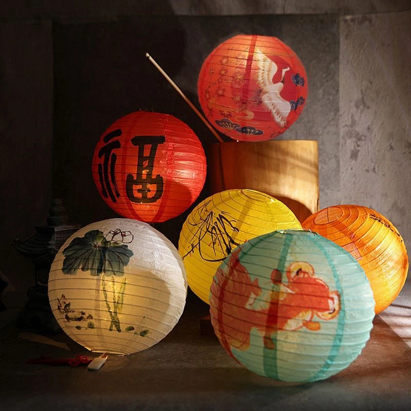 Papierlaterne Japanische Laterne Chinesische Runde Lampe Dekoration für das Mittherbstfest Mondfest-Zubehör Party-Laternen-Zubehör – Detail 11