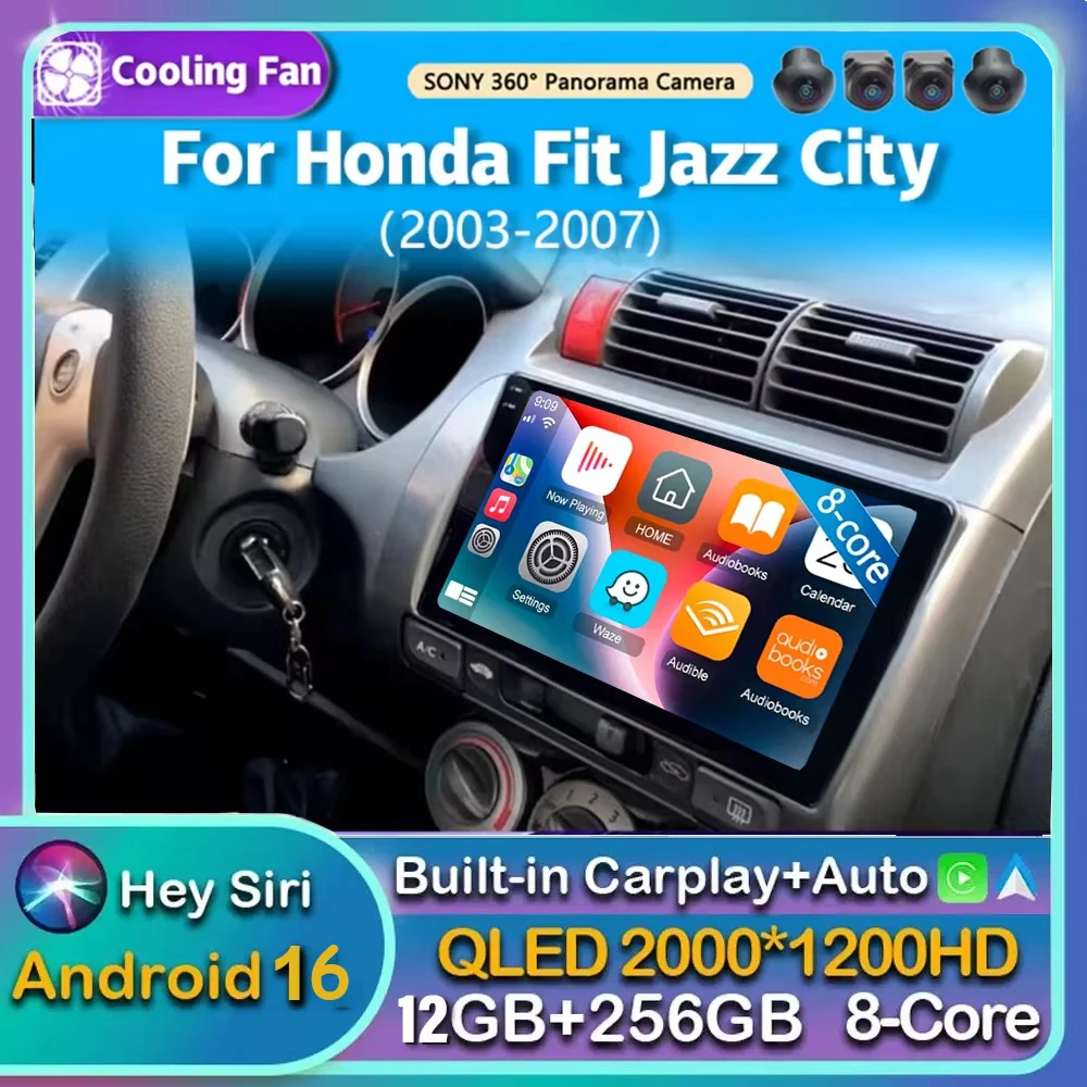 Android 16 Carplay Auto Car Radio For Honda Fit Jazz City 2002 2003 2004 2005 2006 2007 Multimedia Video Player Stereo GPS Audio