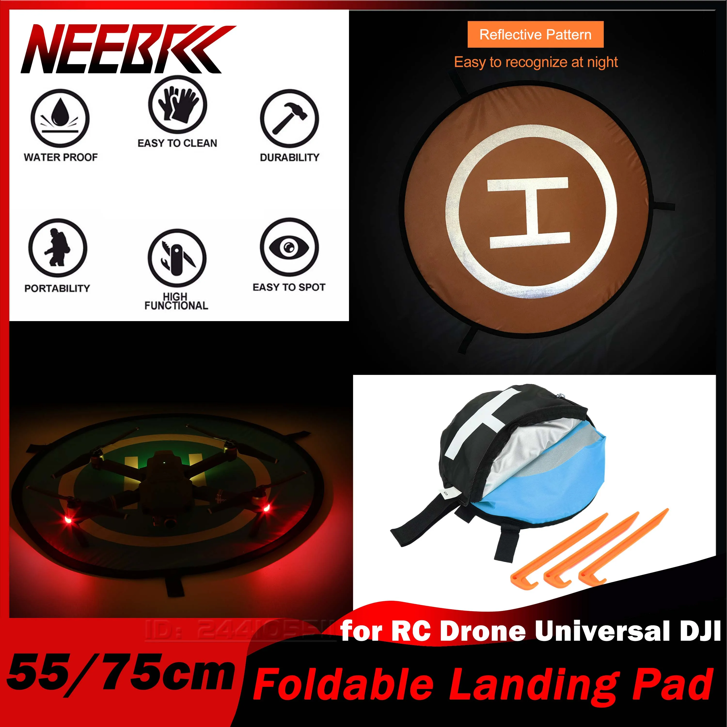 55cm 75cm Drone Universal Foldable Fast-fold Landing Reflective Pad Mat for RC DJl Mini 4 Pro Mavic Spark Quadcopter Parking