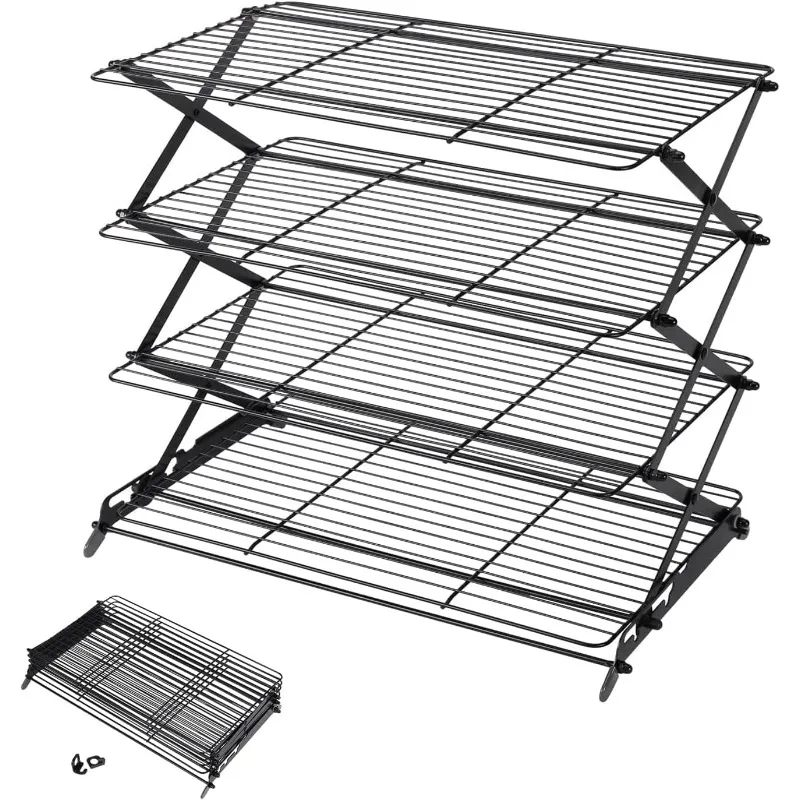 2/3/4-Tier Upgraded Collapsible Cooling Rack with Adjustable 3 Setting Design Stackable Roasting Cooking Drying