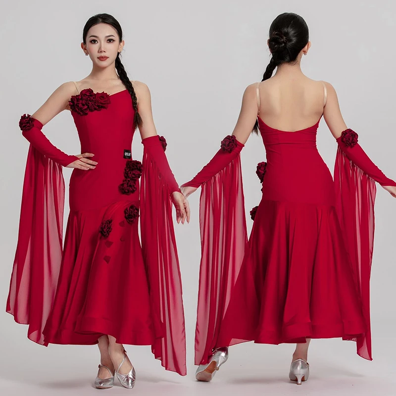 

Ballroom Dress Women Red Standard Dance Performance Costume Backless Waltz Dresses Adult Ball Gown For Ballroom Dancing AMY2728