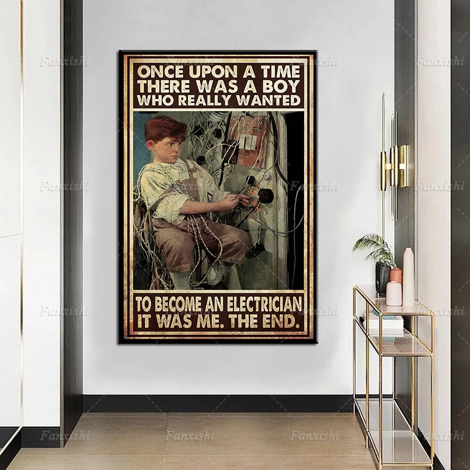 

Canvas Poster Home Wall Art Prints Electrician Once Upon A Time Vertical Painting Retro Pictures Modular For Living Room Decor